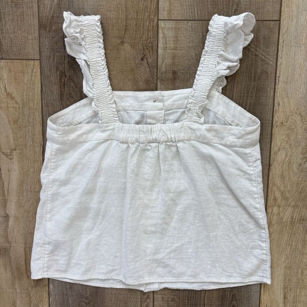 J Crew Womens Ruffle Sleeve Linen Blend Tank Top Size SP White Neutral Capsule - Picture 4 of 11